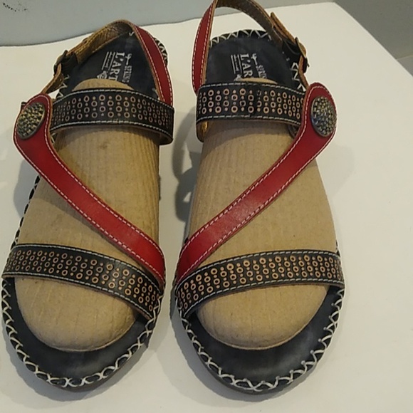 L'Artiste Spring Step Dreamer Size 41  Leather Strappy Heel Sandals Red Black - Picture 3 of 11